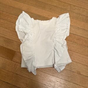 Zara Cream Ribbed V-Neck Top